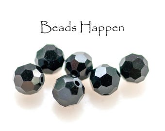 5mm Swarovski Jet Black Round Faceted Beads, Vintage Article 5000, Glass Crystal, Austria, Austrian, Bead, Quantity 6