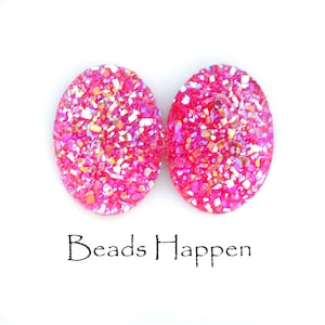 18x13mm Oval Bright Glittering Pink Rose Cabochons Cabs, Sparkles, Glitter, Resin, Flat Backs, Shimmer Sugar  Cabs, Quantity 2