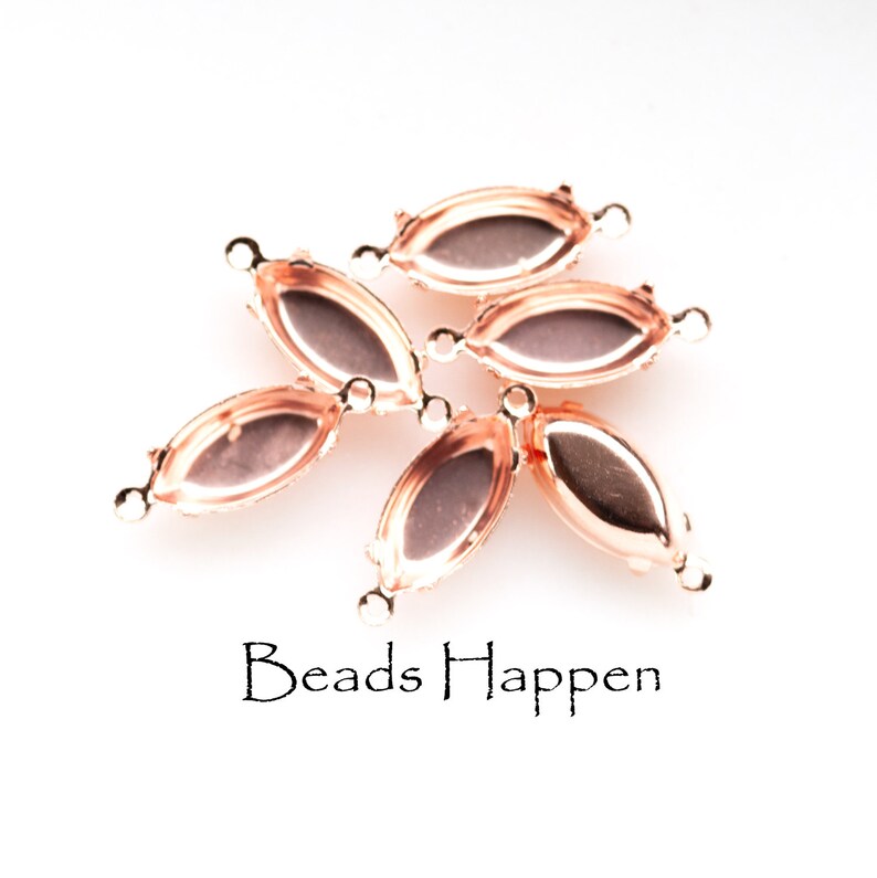 15x7mm Navette Settings Rosegold Rose Gold Plating, Closed Backs, Two 2 Rings Loops, 15x7 Settings, 15x7 Navettes, Quantity 6 image 3