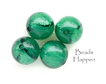 LAST ONES: 12mm Vintage Round Green Beads, Emerald Green, Round Beads, Pearly Green, Resin, Quantity 4