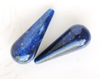 30x12mm Vintage Tapered Lapis Blue Acrylic Beads with Gold Flecking and Beautiful Patterning, Teardrop Beads, Made in Germany, Quantity 2