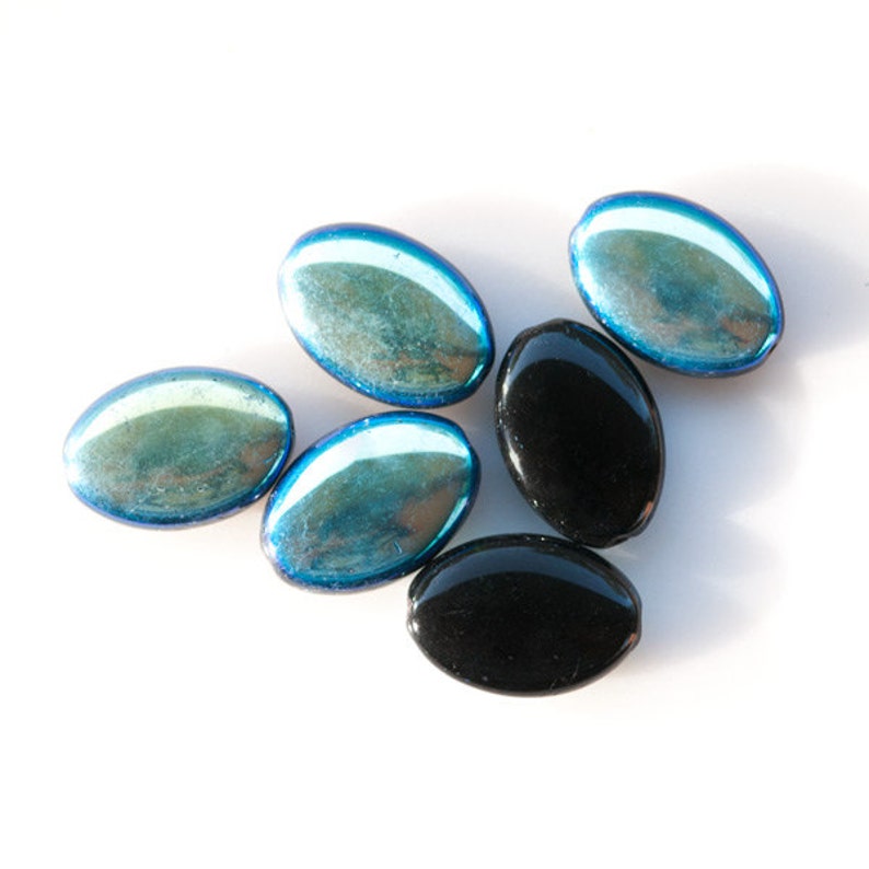 20x14mm Glass Beads With Black Jet AB Finish Ovals Oval Etsy