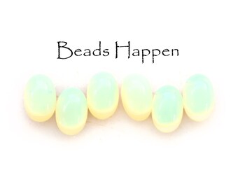 6x4mm Yellow Opal Glass Oval Cabochons Cabs, Foiled Backs, 6x4 Ovals, Glows (Fluoresces) Under Black Light UG, Quantity 6