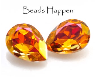 18x13mm Coppery Topaz AB Pear Glass Gems Jewels Stones with Pink AB Mirrored Reflections, Astral Pink, 18x13 Pears, Quantity 2