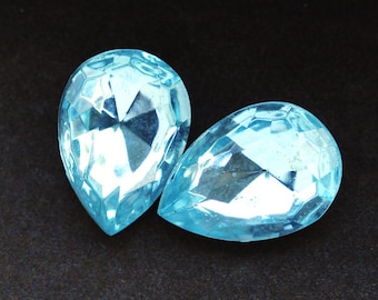 Vintage 18x13mm Aquamarine Aqua Blue Pear Glass Stones Jewels, 18x13 pears, 18x13 blue pears, Quantity 2
