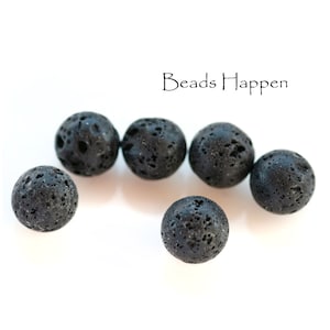10mm Natural Lava Rock Round Beads, natural stone rock, geological, Black, Gray, Grey, 10mm Beads, Stone Beads, Quantity 6