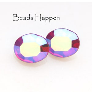 Vintage Light Siam AB 12x10mm Oval Swarovski Crystals, 12x10, Machine Cut MC, Red Pink Aurora Borealis, Article 286, Foiled, Quantity 2