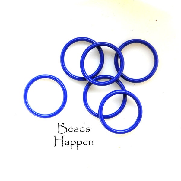 Spirited and Fun 20mm Blue Resin Plastic Rings for Use in Jewelry Designs, Seamless Blue Lapis Colored Rings, Quantity 6