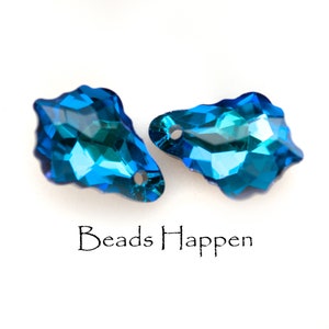 16x12mm Bermuda blauw gefacetteerde Chandi kroonluchter hangers, gat bovenaan, zilver verijdelde gefacetteerde achterkant, Pendeloque, Chandi, hoeveelheid 2