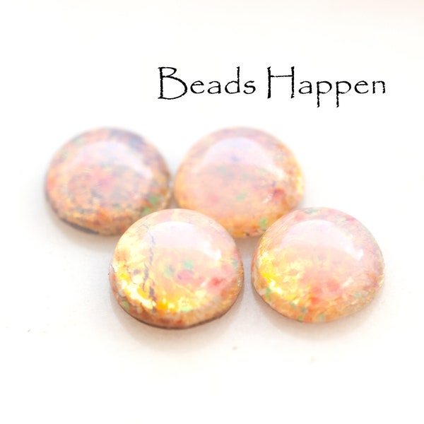 10mm Round Flat Back Fire Opal VINTAGE Round Cabochons from Japan, Cabochons Cabs, Fire opal, Fireopal, Quantity 4