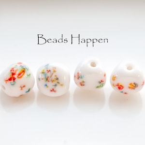 Vintage 11mm White Glass Triangle Beads with Millefiori Dotting from Early 1960s Japan, 11mm Bead Beads, Quantity 4
