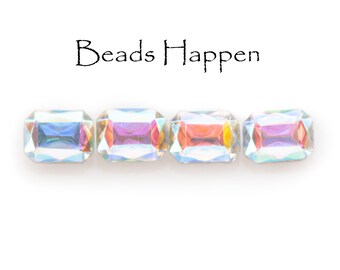 8x6mm Clear AB Octagon Glass Stones, Glass 8x6 Octagons, Crystal AB, Silver Foiled Point Backs, Quantity 4