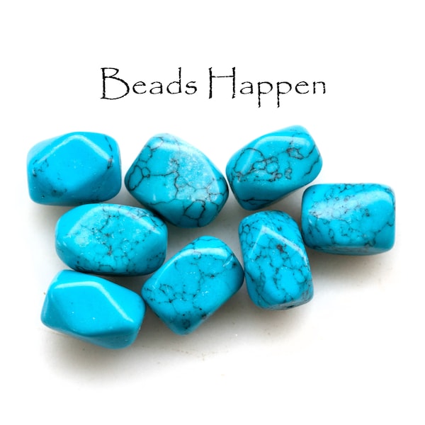 17x13mm, 17x14mm Dyed Howlite Turquoise Blue Vein Veined Stone Beads, Irregular Shape, Large Beads, Blue Bead, Quantity 8