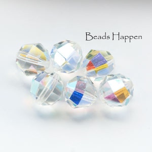 BEAUTIFUL!! Vintage 14mm Crystal AB Faceted Beads from Czechoslovakia, Round Beads, Vintage Beads, Crisp Facets, Quantity 6