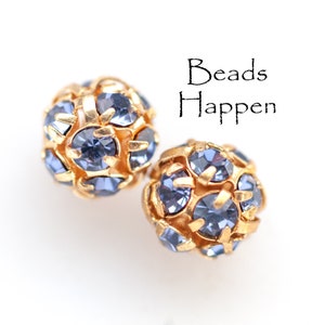 8mm Fireball Beads with Tanzanite Purple Chatons, Crystal Chatons, Czech Republic, Gold Plating, Crystal Bead Beads, Quantity 2