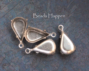 13x7.8mm Pear Settings, Antiqued Sterling Silver Plating, Closed Backs, One 1 Loop Ring, 13x7.8 settings, Quantity 4