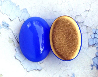 18x13mm Sapphire Blue Opal Glass Oval Cabochons Cabs, 18x13 ovals, blue ovals, Quantity 2