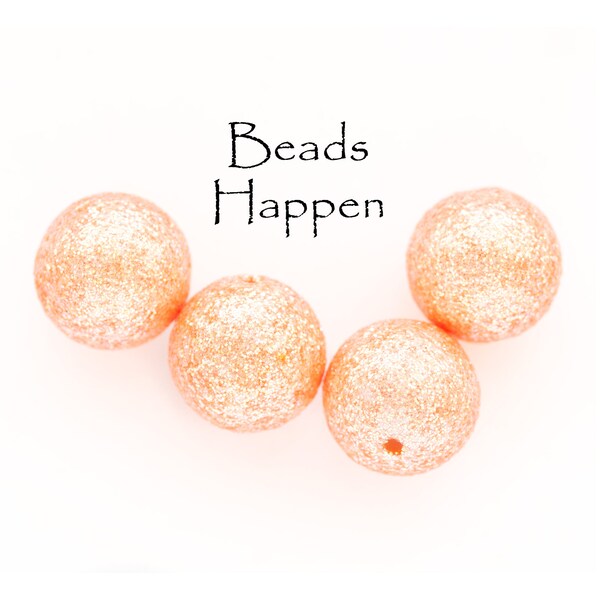 14mm Pastel Orange Round Shimmer Glitter Beads, Glittering, Lightweight Resin, Shimmering,, Quantity 4