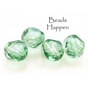 10mm Tourmaline Green Glass Helix Faceted Glass Beads from the Czech Republic, Possibly Vintage, Quantity 4