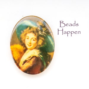 Vintage 40x30mm Portrait of Madame Molé-Reymond by Louise Elisabeth Vigee Le Brun Glass Cabochon, West Western Germany, Quantity 1