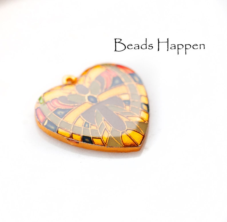 Clear Encased, F1-3-3 30mm Colorful Heart Pendant with Golden Metal Base Creams and Reds Colored Blocking Pattern Quantity 1