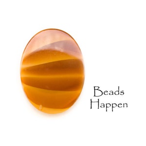 40x30mm Oval Striped Topaz Lampwork Glass Oval Cabochon, Tawny Brown Stripes, Smooth Tops, Flat Back, Quantity 1