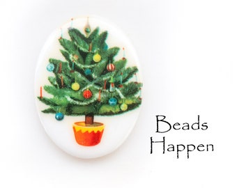 Vintage 40x30mm kerstboom ovale glazen cabochon uit West-West-Duitsland, feestdagen, ornamenten, 40x30 ovalen, hoeveelheid 1