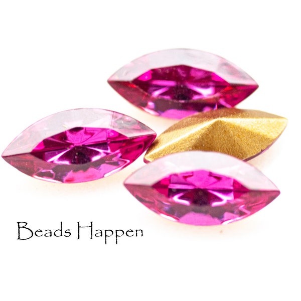 SWAROVSKI 15x7mm Fuchsia Crystal Navettes with Faceted Fronts and Foiled Point Backs, 15x7 Navettes, 15x7mm Navettes, Quantity 4