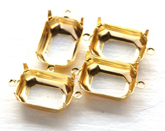 アクセサリー　金メッキ　昭和レトロ 18 x 13 mm オープンバック ゴールドメッキ 八角形セッティング、2