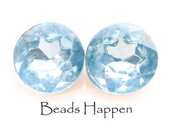Groot jaren 60 vintage glas rond licht saffierblauw glas chatons Dentelles, West-Duitsland, verijdelde puntrug, jaren 60 chaton, hoeveelheid 2