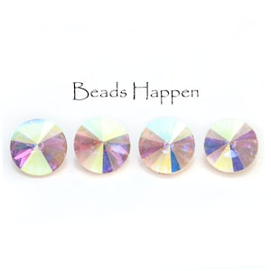 39ss Clear AB Rivoli Back Glass Chatons, 39ss Rhinestones, 8mm Mirrored Round Glass Stones, Foiled Backs, Quantity 4
