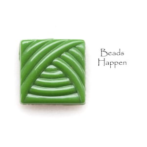 Vintage Art Deco Green 18mm Square Tile with Waves Texture, Mid Century Modern, Glass Tile, Quantity 1