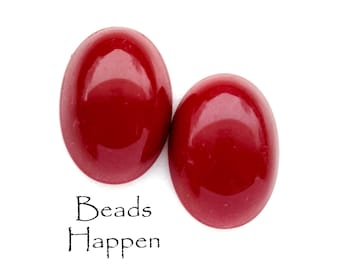 Vintage 18x13mm Oval Glass Burgundy Red Cabochons, From Japan, Flat Backs, Smooth Tops, Quantity 2