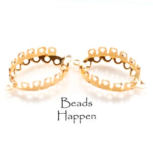 18x13mm Gold Plated Open Back Oval Settings with Two 2 Loops Rings, 18x13 Ovals, Open Backs, Loop Edge Faceting, Quantity 2