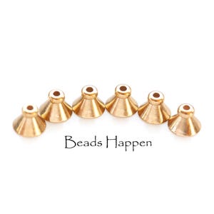 7mm Bead Caps, Cone Shaped Brass Bead Caps With Rounded Top, Sturdy, Quantity 6