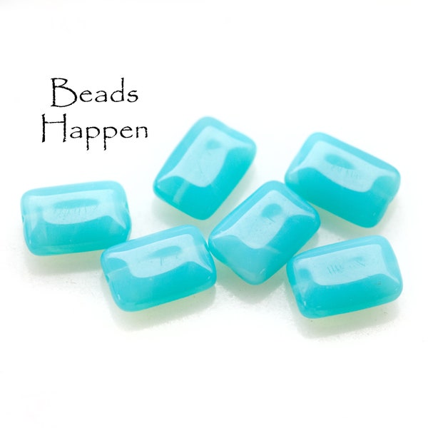 12X8mm Glass Rectangle Beads from the Czech Republic, Aqua  Aquamarine Blue Opal Glass Chiclet Beads, Glass Beads, Quantity 6