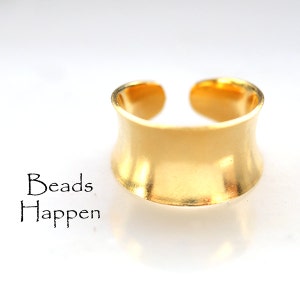 Sturdy VINTAGE Gold Plated Adjustable Ring Blank, Super Strong, Concave Curved Surface, 1/2 Inch Tall, Quantity 1