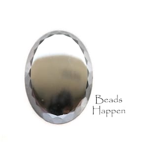 25x18mm Oval VINTAGE Hematite Glass Cabochon Cabochons, Cab Cabs, Smooth Tops, Flat Back, Gray, Mirrored, Czechoslovakia, Quantity 1