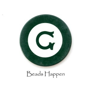 Jeton de poker vintage 40 mm avec lettre G « G », recto-verso, vert avec centre crème blanc, rond 40 mm, quantité 1