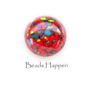 VINTAGE 18mm Round Red Matrix of Brightly Colored Artisan Glass Cabochons Cabs, 18mm Round, Flat Back, Quantity 1