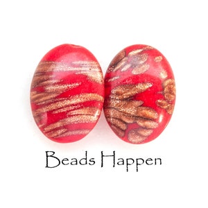 18x13mm Red Glass Oval Stones Ovals with Goldstone or Copper Swirls Dotting, Rounded Tops, Faceted Backs, 18x13 Ovals, Quantity 2