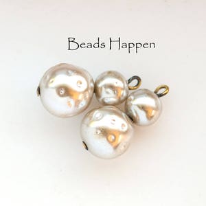 Vintage Dimpled Glass Pearl Dangles From Japan, Possibly Miriam Haskell Stock, 12mm and 8mm Round on Raw Brass Wire, Quantity 2