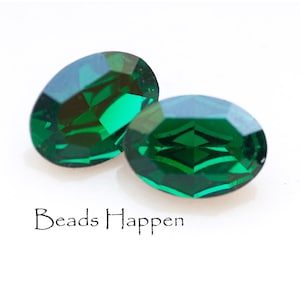 14x10mm SWAROVSKI  Emerald Green Oval Crystals Jewels Stones, 14x10 Ovals, Green, Stones, Article 4100, Gems, Rhinestones, Quantity 2