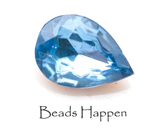 VINTAGE 25x18mm Pear, Light Sapphire, Ice Blue, Glass Stone, Foiled Back, Made in Western Germany, Quantity 1