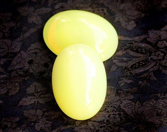 18x13mm Yellow Opal Glowing Oval Glass Cabochons Cabs, Glows (Fluoresces) Under Black Light, UG, Foiled Backs, Quantity 2