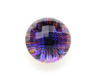 15mm Round Fireball Heliotrope Glass Cabochon Cab, Mounded Faceted Tops, Purple, Quantity 1