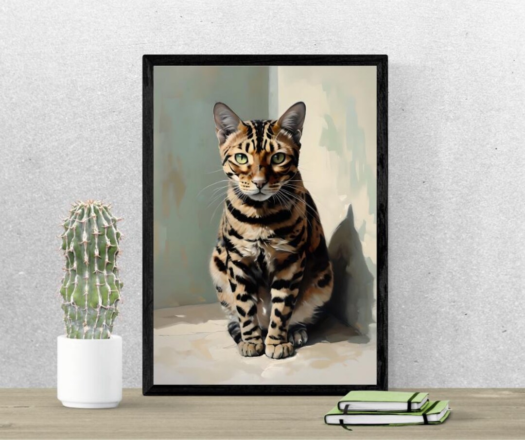 Bengal Cat Wall Art Print Realistic Oil Painting Style Modern Pet ...