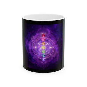 Chakra Spiritual Ceramic Mug, Motivational Coffee Cup, Meditation Mug, Positive Vibes Gift, Yoga Lover Drinkware