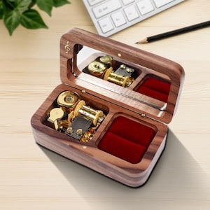 Engraved Wooden Mirror Jewelery Music Box, Personalised Classical Music Box Valentine Gift for Wife, Anastasia BTS Music box Gift for her