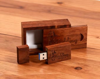 Custom Rectangle Wooden Keepsake USB Stick Case | Custom Wedding Flash Drive Box | Rectangle Wooden Box Usb Drive | Memory USB Wooden Box